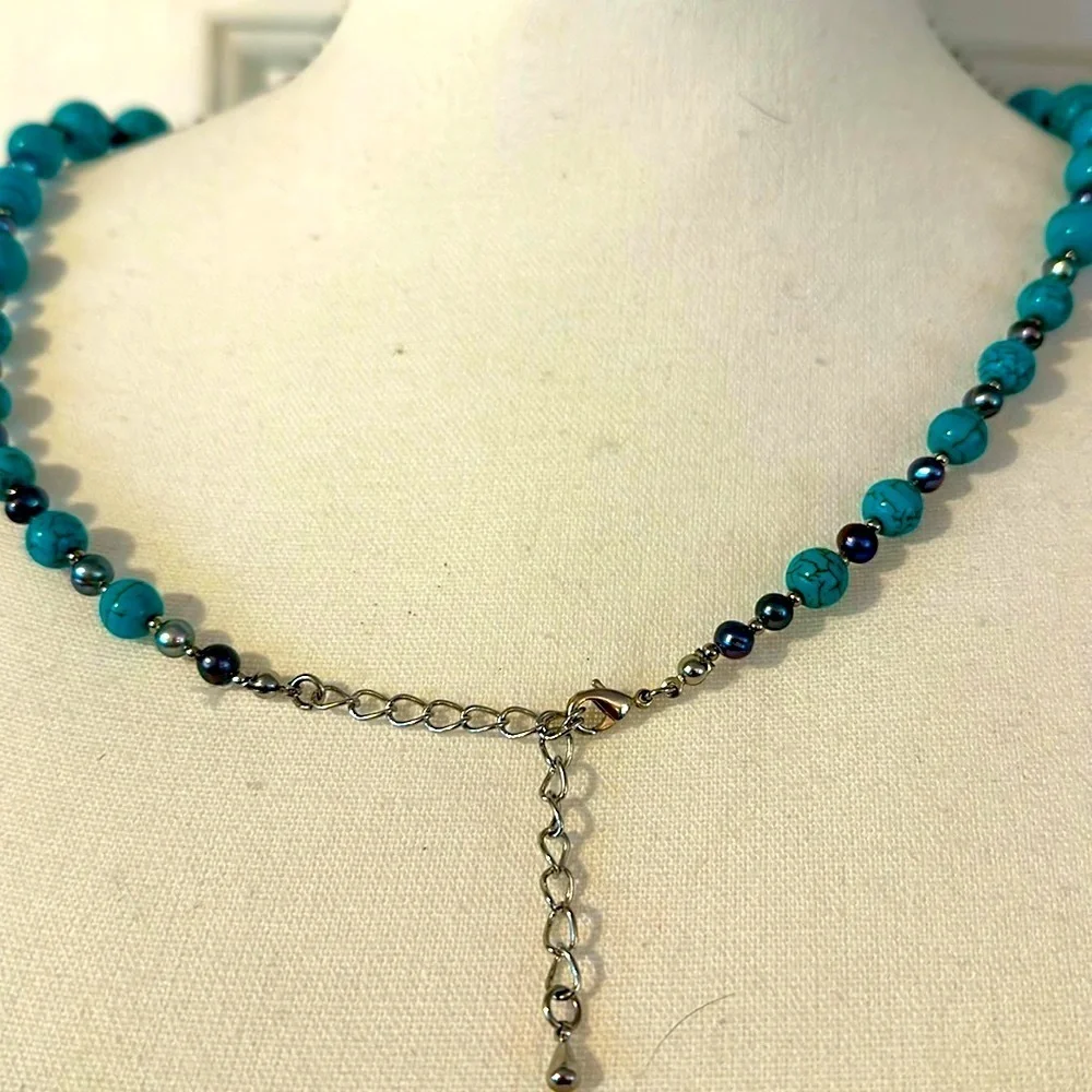 Women’s Vintage Turquoise Magnesite Chunky Blue Turquoise Gemstone Necklace